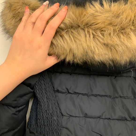 [SUPERDRY] black waterproof down jacket faux fur women size 8 (M) feather parka - Picture 3 of 11